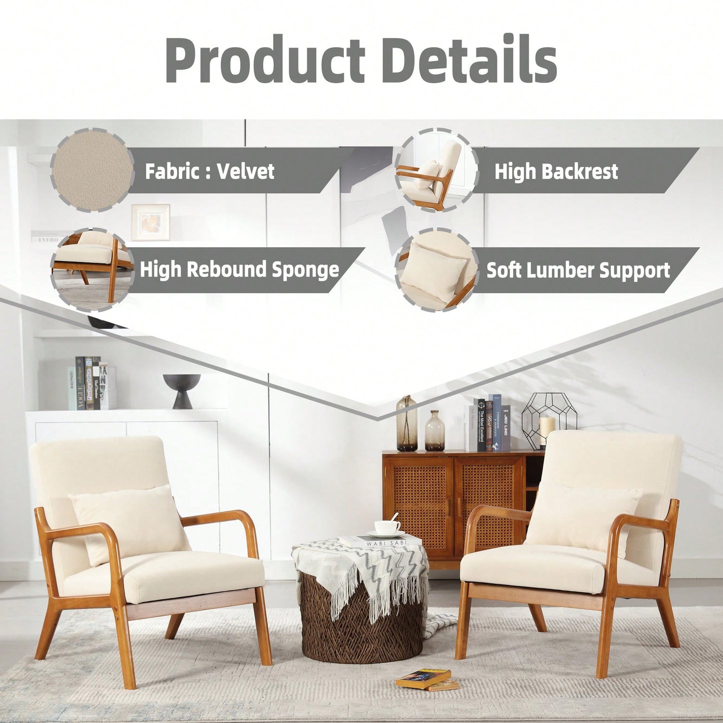 Contemporary Accent Chair With Solid Wood Frame And Pillow For Living Room, Bedroom, Or Guest Room - Beige Lounge Armchair