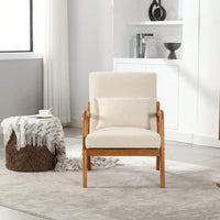 Contemporary Accent Chair With Solid Wood Frame And Pillow For Living Room, Bedroom, Or Guest Room - Beige Lounge Armchair