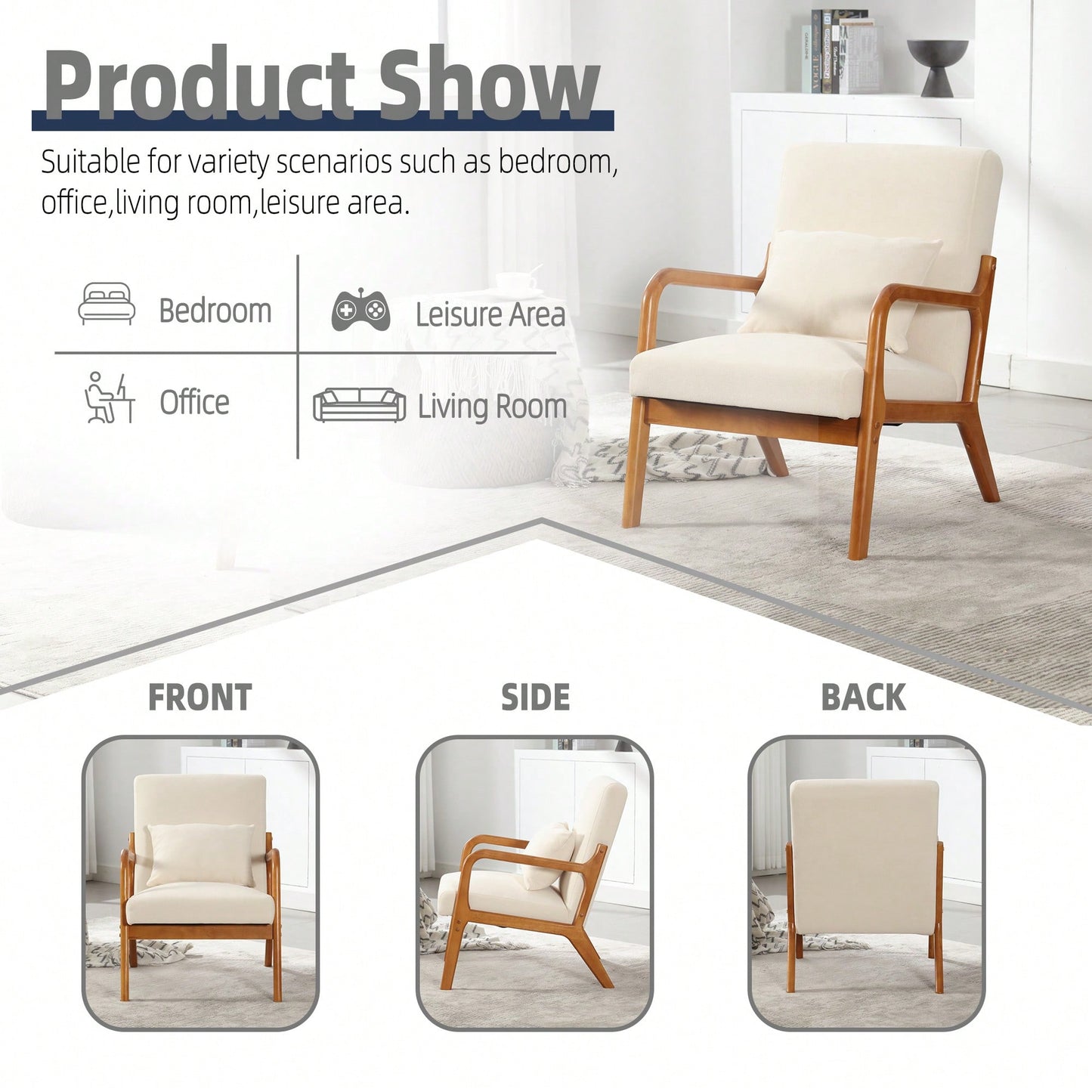 Contemporary Accent Chair With Solid Wood Frame And Pillow For Living Room, Bedroom, Or Guest Room - Beige Lounge Armchair