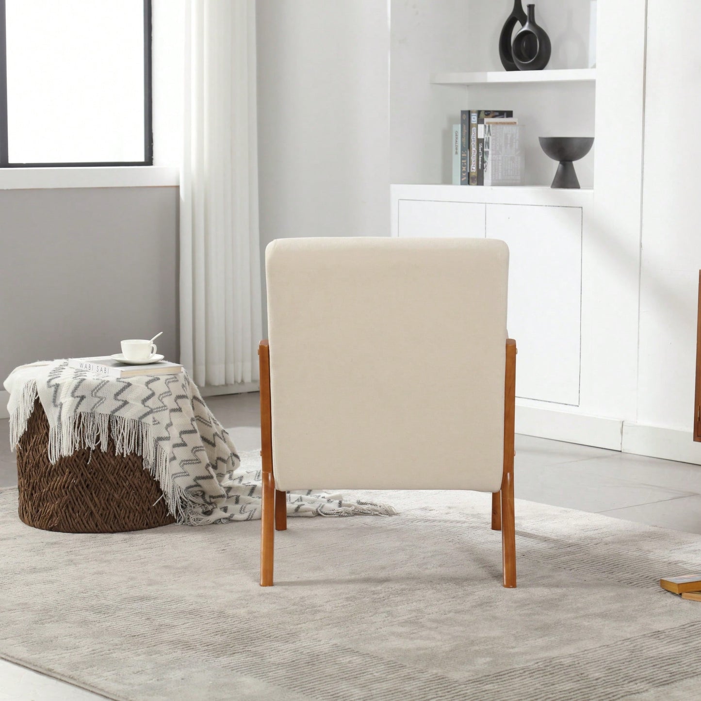 Contemporary Accent Chair With Solid Wood Frame And Pillow For Living Room, Bedroom, Or Guest Room - Beige Lounge Armchair