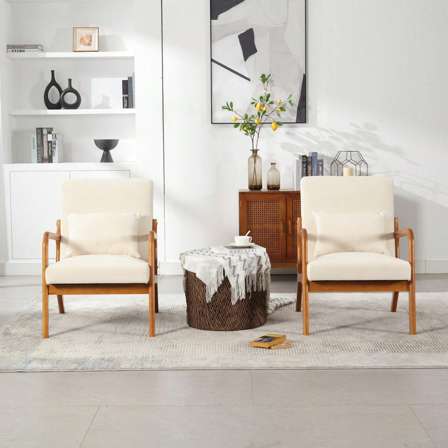 Contemporary Accent Chair With Solid Wood Frame And Pillow For Living Room, Bedroom, Or Guest Room - Beige Lounge Armchair