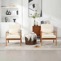 Contemporary Accent Chair With Solid Wood Frame And Pillow For Living Room, Bedroom, Or Guest Room - Beige Lounge Armchair