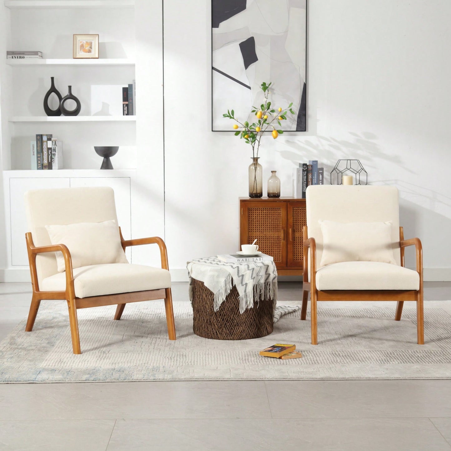 Contemporary Accent Chair With Solid Wood Frame And Pillow For Living Room, Bedroom, Or Guest Room - Beige Lounge Armchair