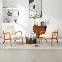 Contemporary Accent Chair With Solid Wood Frame And Pillow For Living Room, Bedroom, Or Guest Room - Beige Lounge Armchair