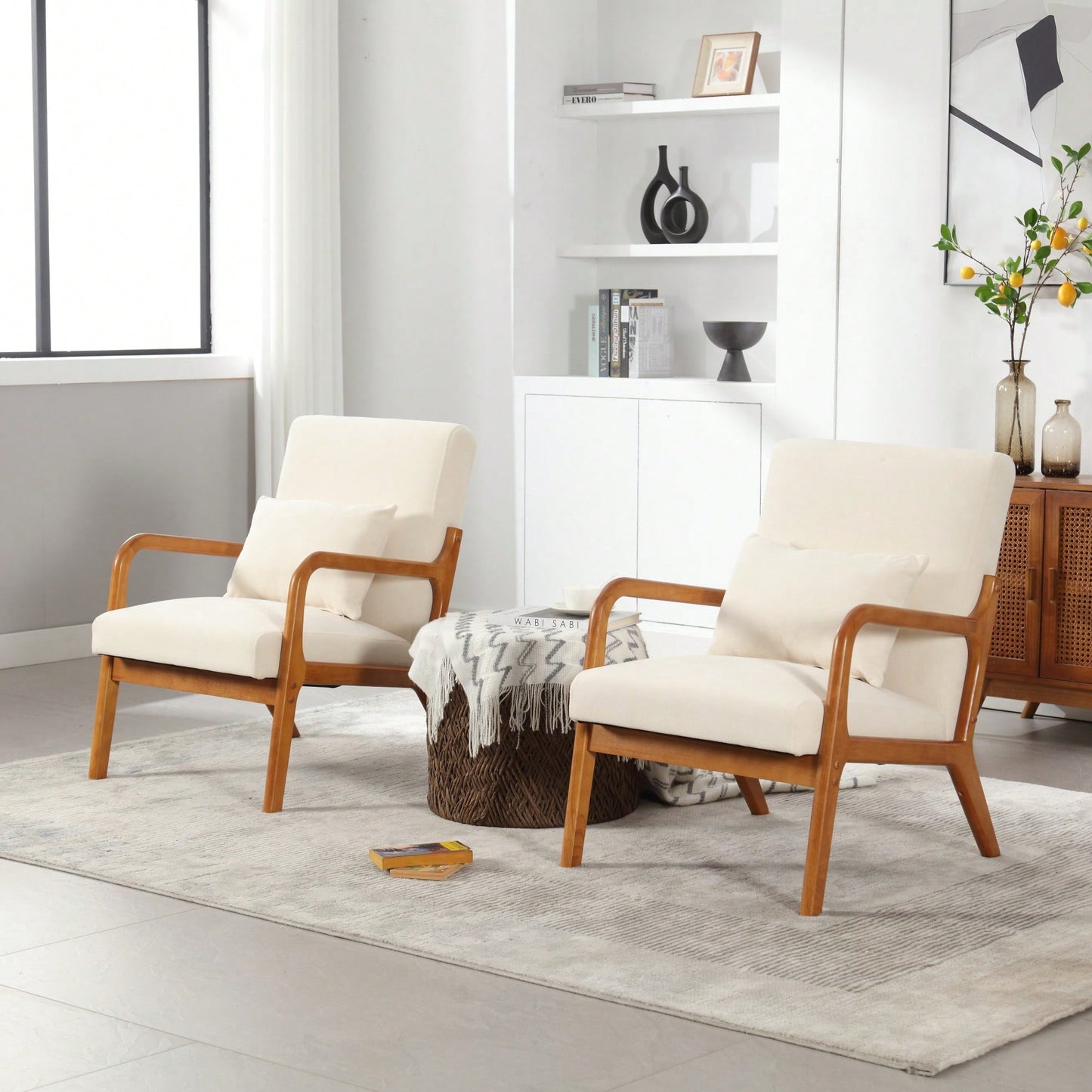 Contemporary Accent Chair With Solid Wood Frame And Pillow For Living Room, Bedroom, Or Guest Room - Beige Lounge Armchair