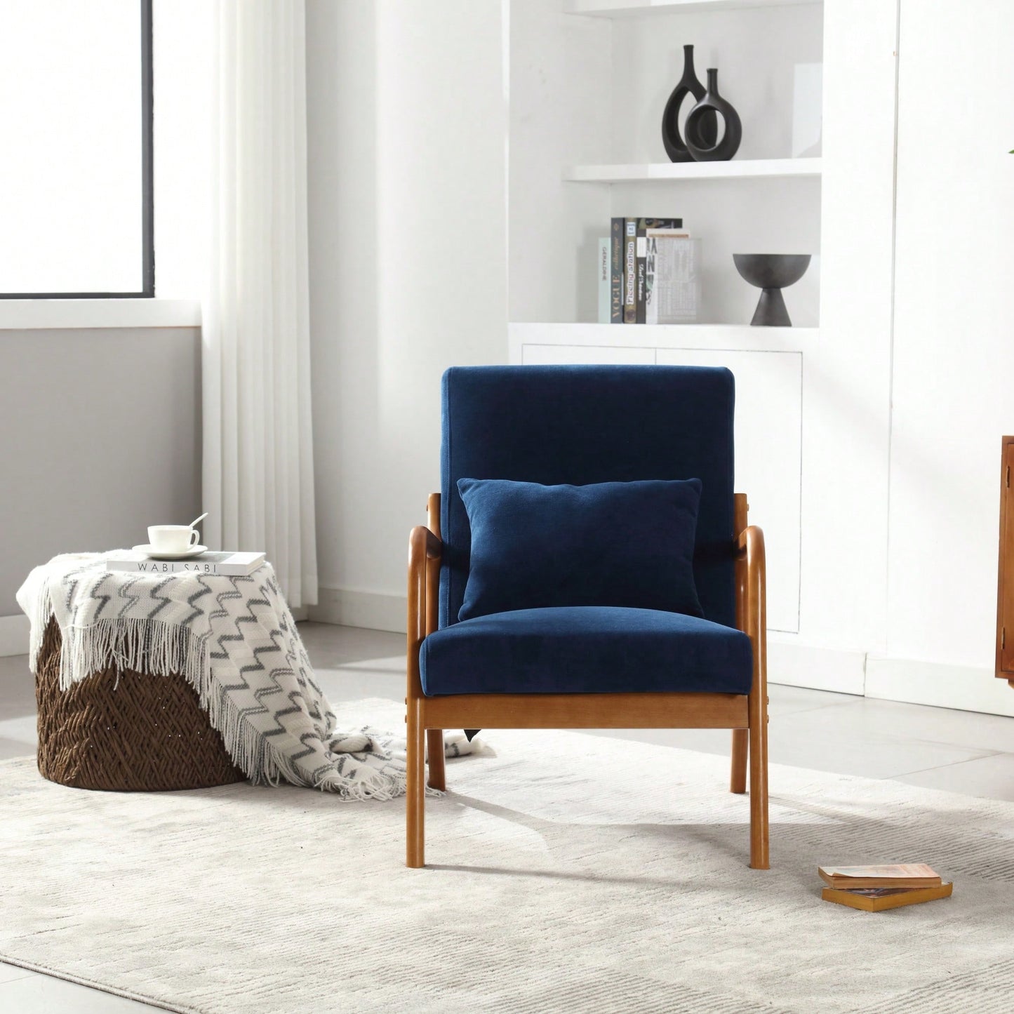 Contemporary Accent Chair With Solid Wood Frame And Pillow For Living Room, Bedroom, Or Guest Room - Beige Lounge Armchair