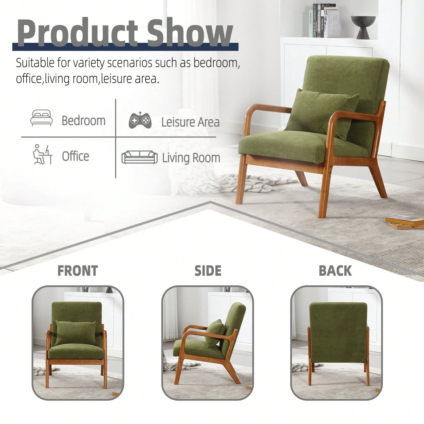Contemporary Accent Chair With Solid Wood Frame And Pillow For Living Room, Bedroom, Or Guest Room - Beige Lounge Armchair