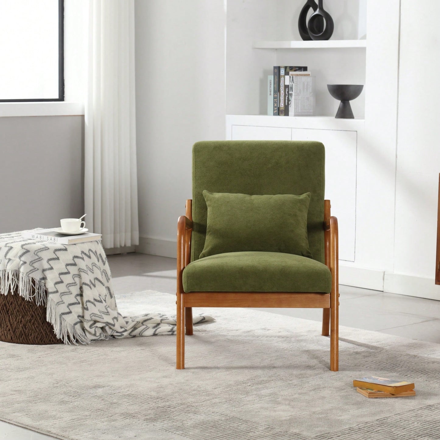 Contemporary Accent Chair With Solid Wood Frame And Pillow For Living Room, Bedroom, Or Guest Room - Beige Lounge Armchair
