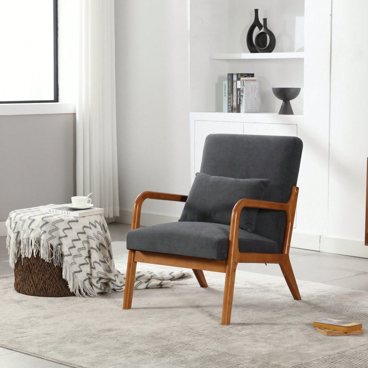 Contemporary Accent Chair With Solid Wood Frame And Pillow For Living Room, Bedroom, Or Guest Room - Beige Lounge Armchair