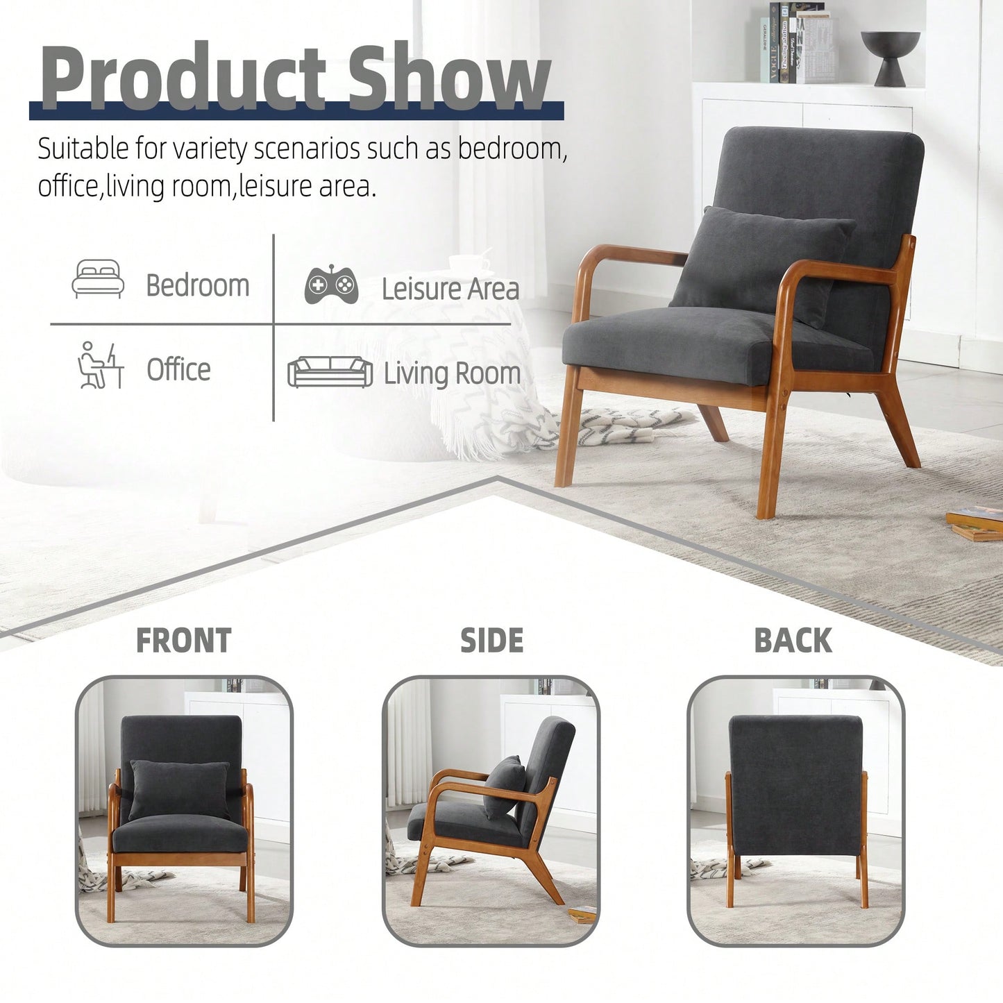 Contemporary Accent Chair With Solid Wood Frame And Pillow For Living Room, Bedroom, Or Guest Room - Beige Lounge Armchair
