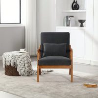 Contemporary Accent Chair With Solid Wood Frame And Pillow For Living Room, Bedroom, Or Guest Room - Beige Lounge Armchair