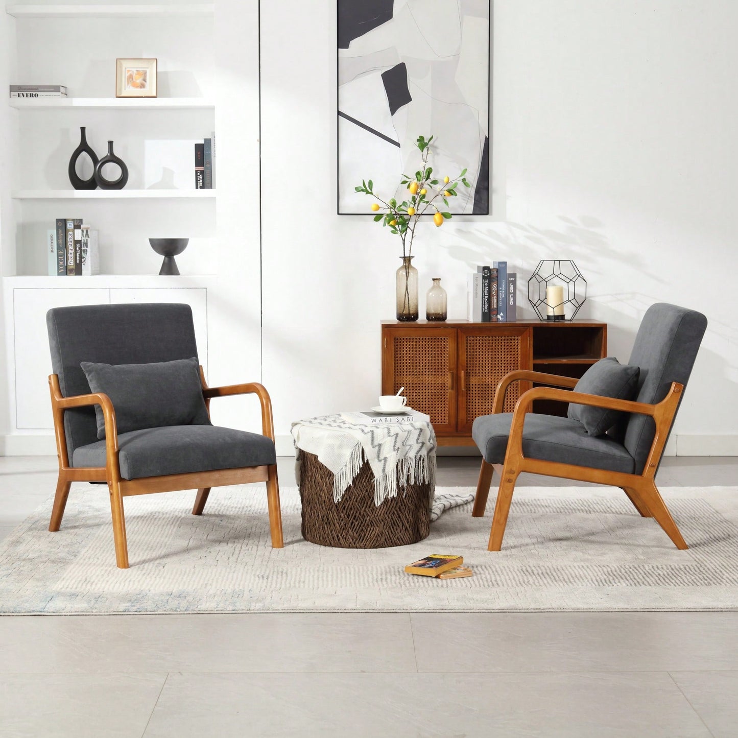 Contemporary Accent Chair With Solid Wood Frame And Pillow For Living Room, Bedroom, Or Guest Room - Beige Lounge Armchair