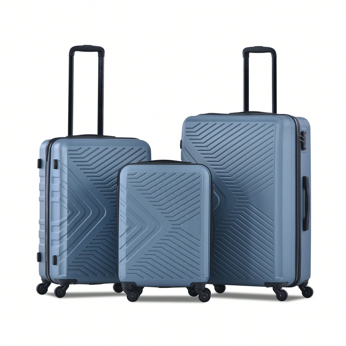 Lightweight 3-Piece ABS Luggage Set With Spinner Wheels, TSA Lock & Double Hooks - 20"/24"/28" - Stylish Blue Travel Suitcases