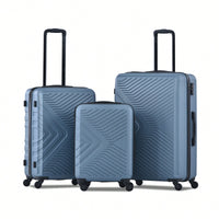 Lightweight 3-Piece ABS Luggage Set With Spinner Wheels, TSA Lock & Double Hooks - 20"/24"/28" - Stylish Blue Travel Suitcases