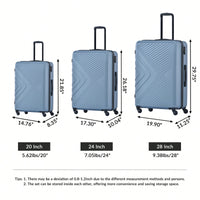 Lightweight 3-Piece ABS Luggage Set With Spinner Wheels, TSA Lock & Double Hooks - 20"/24"/28" - Stylish Blue Travel Suitcases