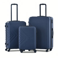 Lightweight 3-Piece ABS Luggage Set With Spinner Wheels, TSA Lock & Double Hooks - 20"/24"/28" - Stylish Blue Travel Suitcases