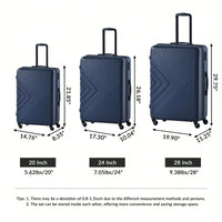 Lightweight 3-Piece ABS Luggage Set With Spinner Wheels, TSA Lock & Double Hooks - 20"/24"/28" - Stylish Blue Travel Suitcases