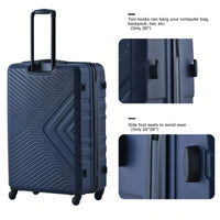 Lightweight 3-Piece ABS Luggage Set With Spinner Wheels, TSA Lock & Double Hooks - 20"/24"/28" - Stylish Blue Travel Suitcases