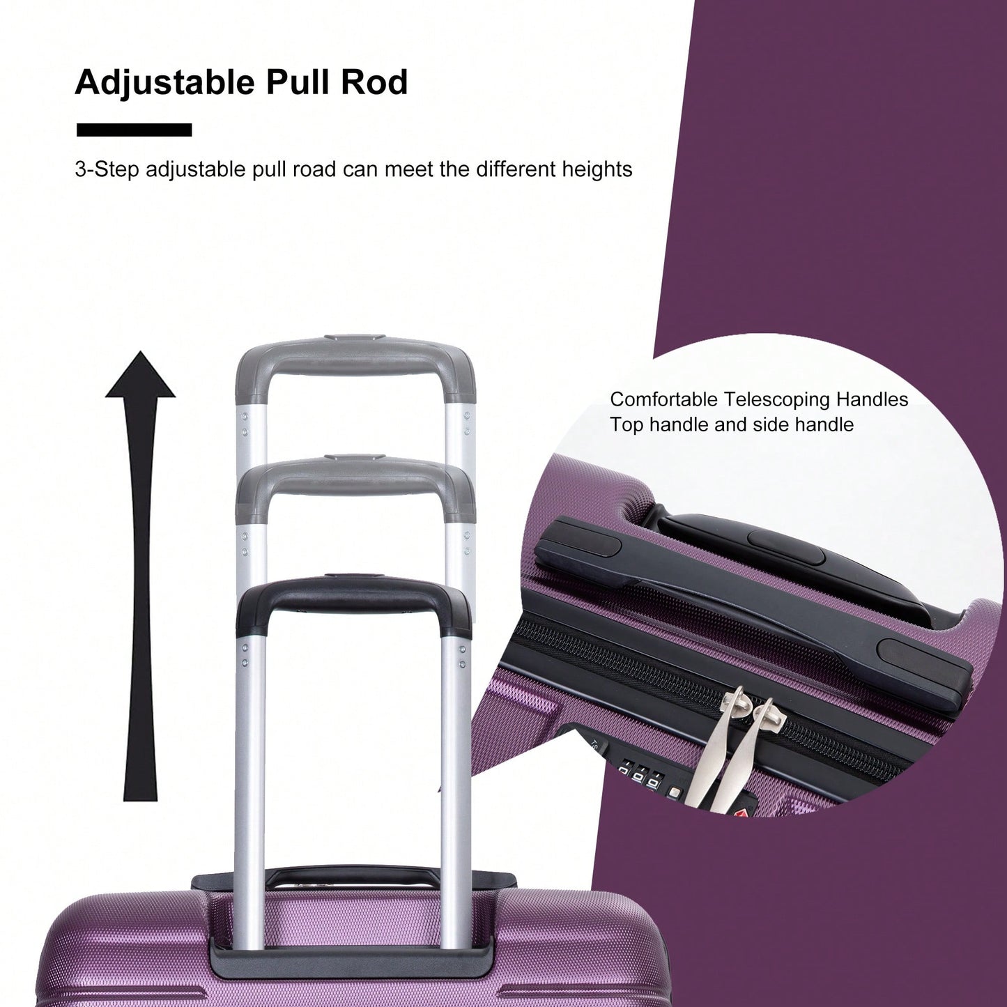 Lightweight Expandable 3-Piece Luggage Set – Durable Suitcases With Two Hooks, Spinner Wheels, TSA Lock, Dark Purple (21/25/29)