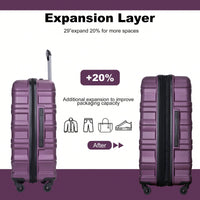 Lightweight Expandable 3-Piece Luggage Set – Durable Suitcases With Two Hooks, Spinner Wheels, TSA Lock, Dark Purple (21/25/29)