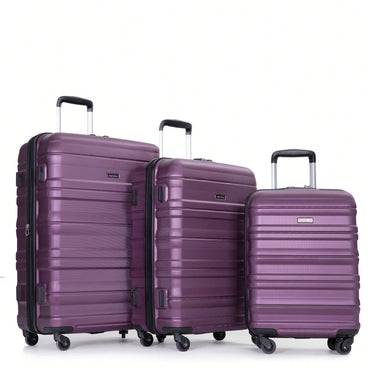 Lightweight Expandable 3-Piece Luggage Set – Durable Suitcases With Two Hooks, Spinner Wheels, TSA Lock, Dark Purple (21/25/29)