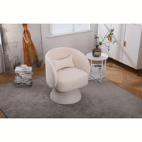 Stylish Swivel Accent Armchair With Round Barrel Design, Cozy Fabric Seating For Living Room Or Bedroom - Beige