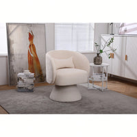 Stylish Swivel Accent Armchair With Round Barrel Design, Cozy Fabric Seating For Living Room Or Bedroom - Beige