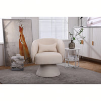 Stylish Swivel Accent Armchair With Round Barrel Design, Cozy Fabric Seating For Living Room Or Bedroom - Beige