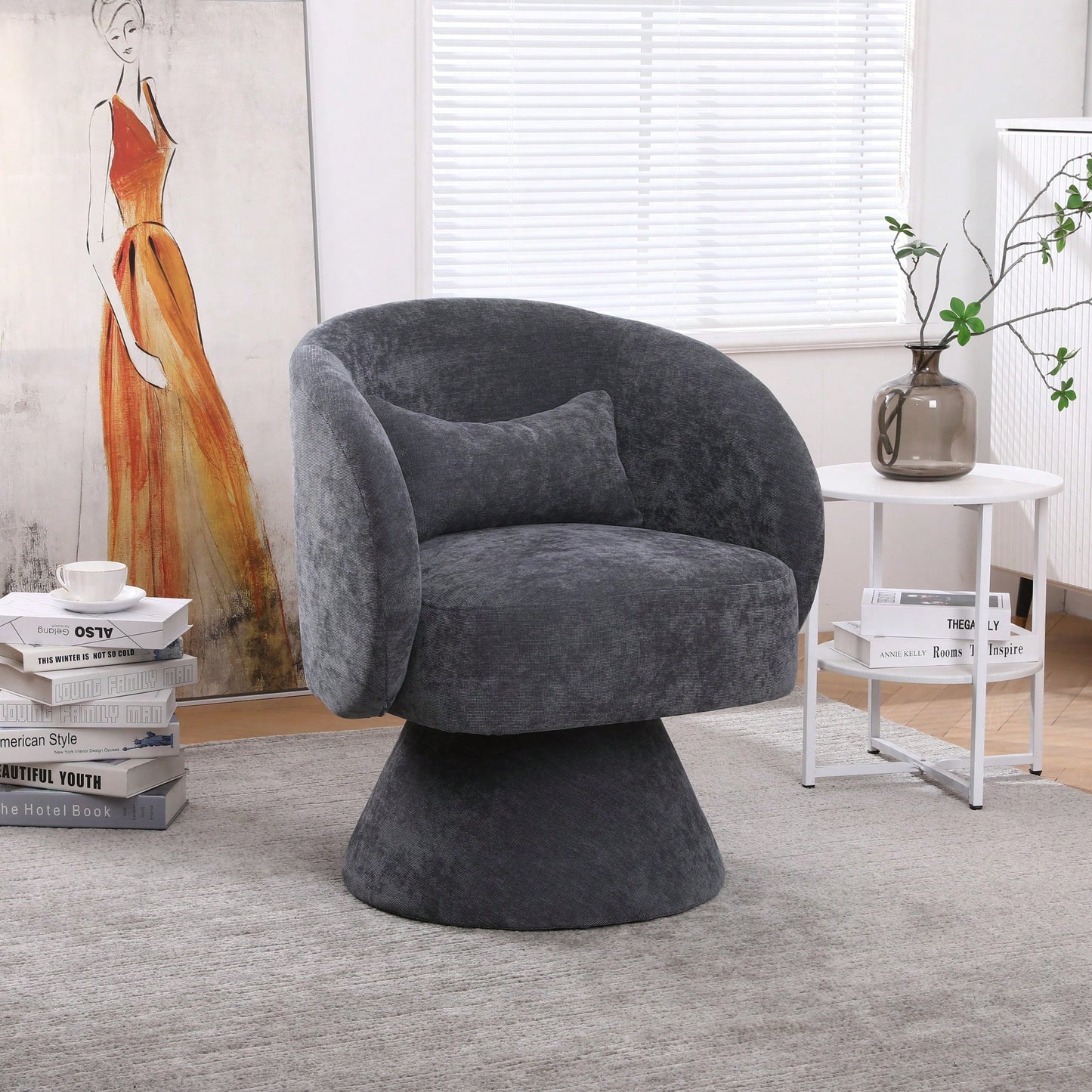 Stylish Swivel Accent Armchair With Round Barrel Design, Cozy Fabric Seating For Living Room Or Bedroom - Beige