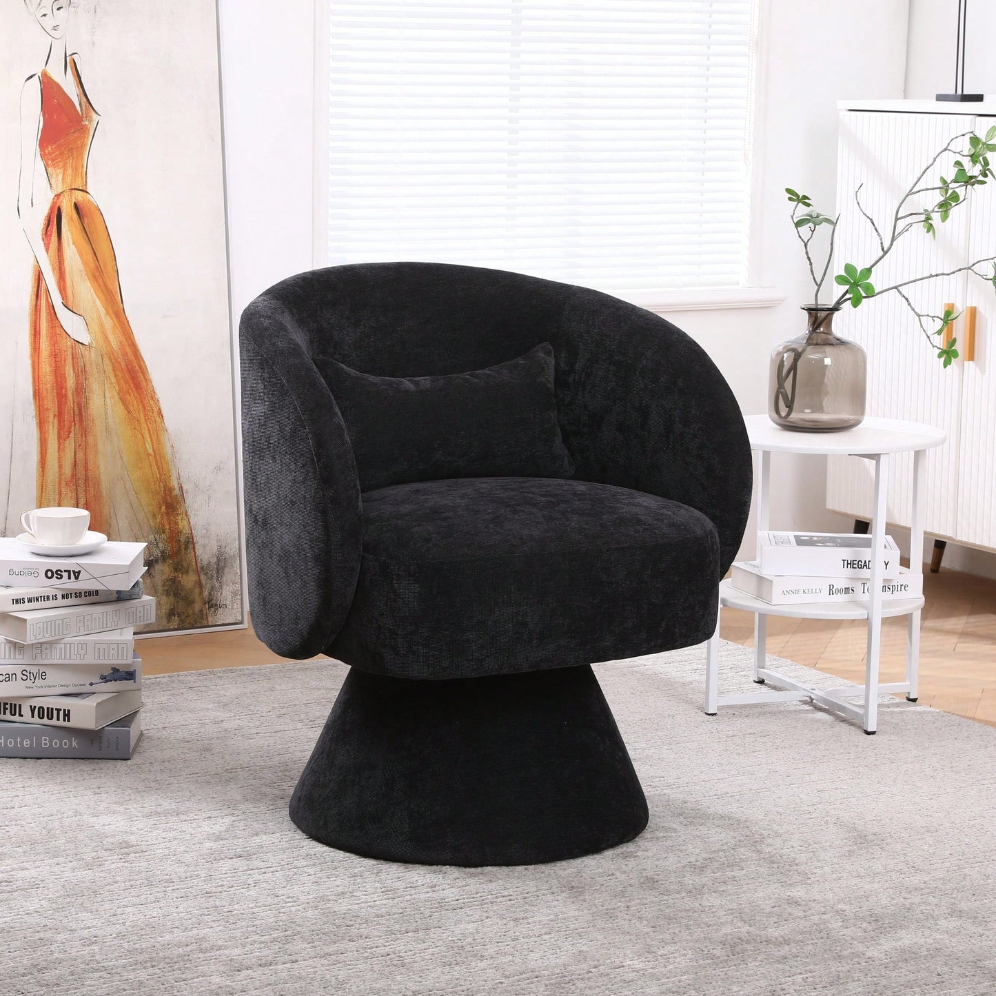 Stylish Swivel Accent Armchair With Round Barrel Design, Cozy Fabric Seating For Living Room Or Bedroom - Beige