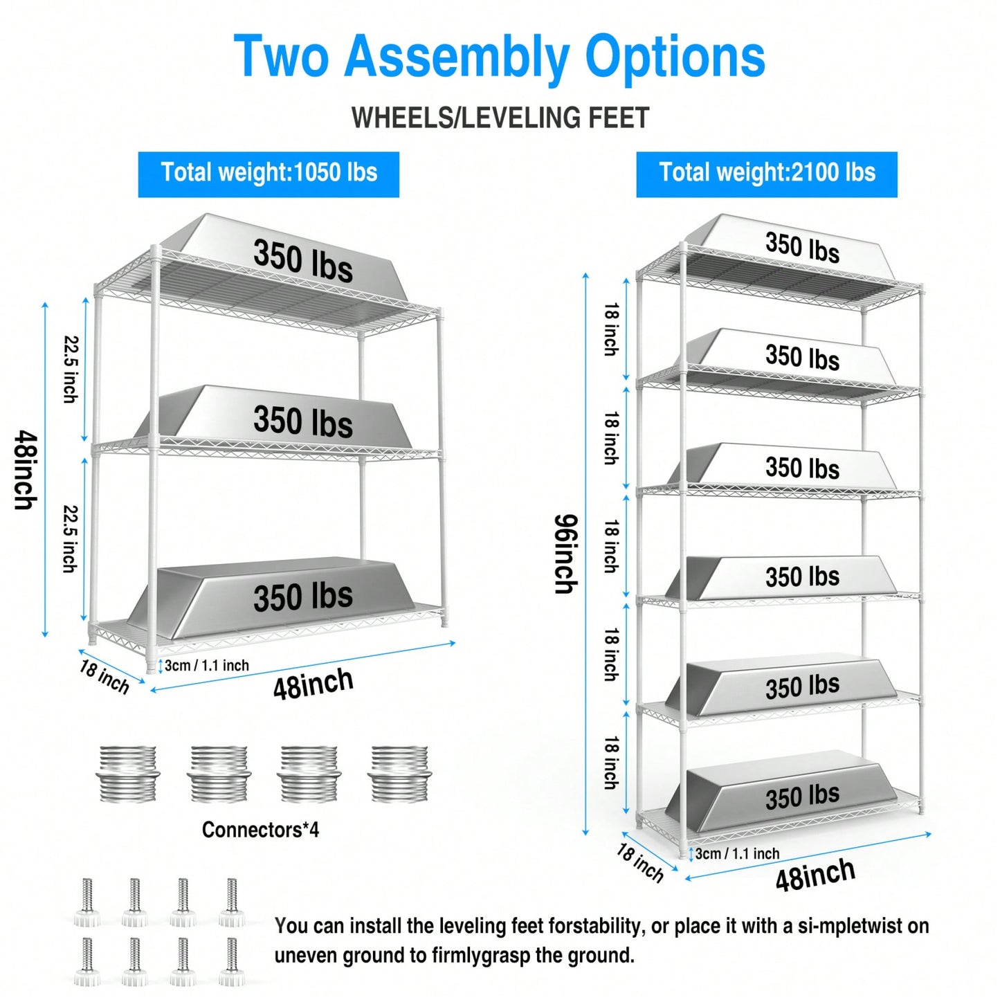 Versatile 2 Pack 3 Tier Wire Shelving Units For Home And Kitchen Organization