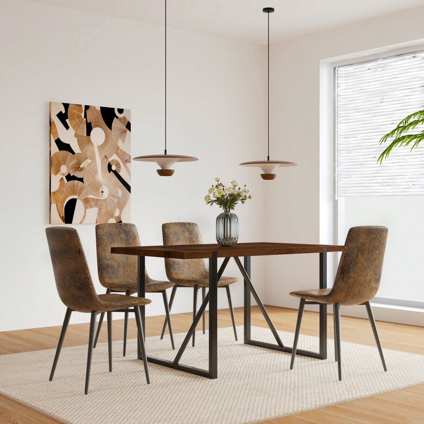 55 Inch Rustic Industrial Dining Table for 4-6 Thick Wood Top Black Metal Legs Ideal for Kitchen or Living Room