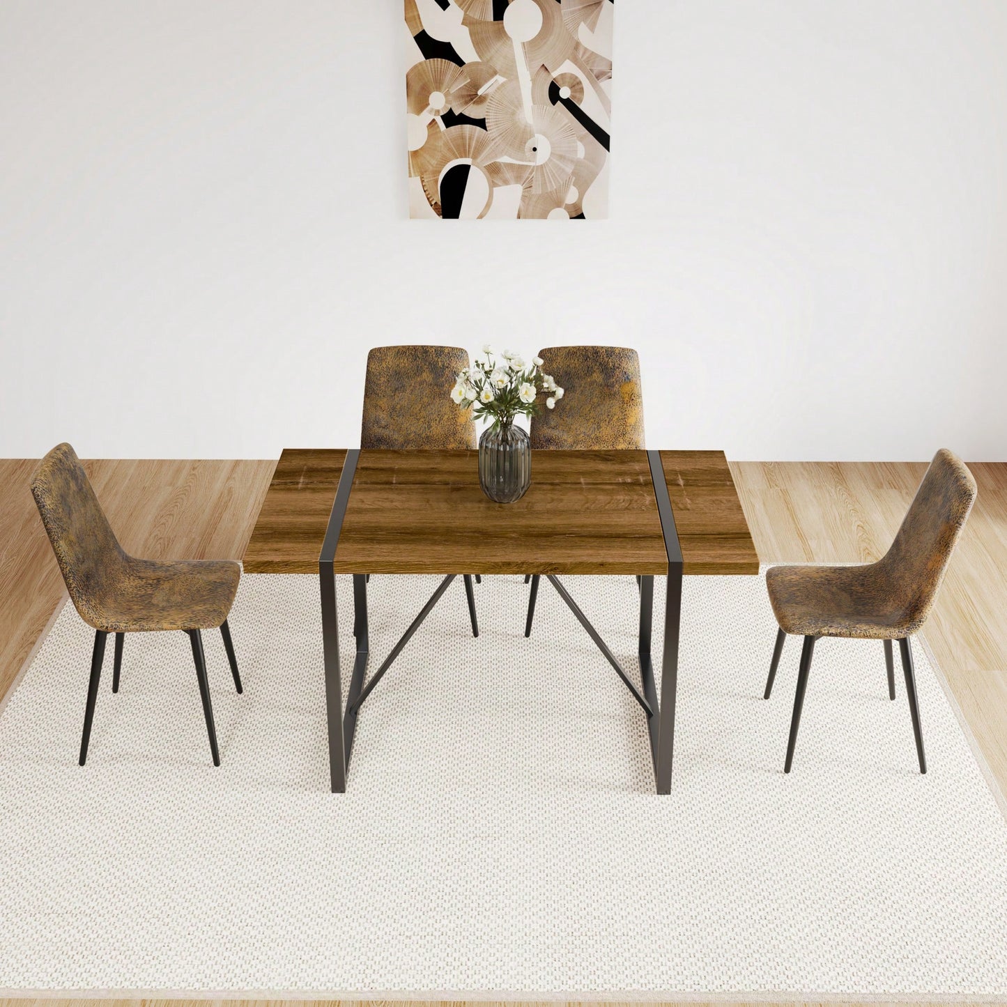 55 Inch Rustic Industrial Dining Table for 4-6 Thick Wood Top Black Metal Legs Ideal for Kitchen or Living Room