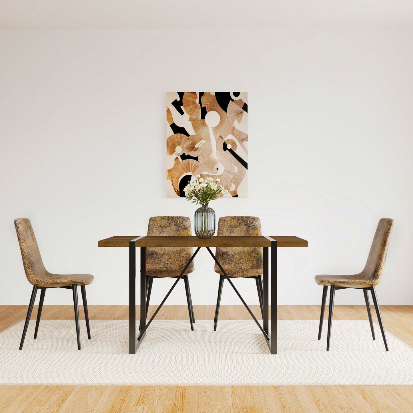 55 Inch Rustic Industrial Dining Table for 4-6 Thick Wood Top Black Metal Legs Ideal for Kitchen or Living Room