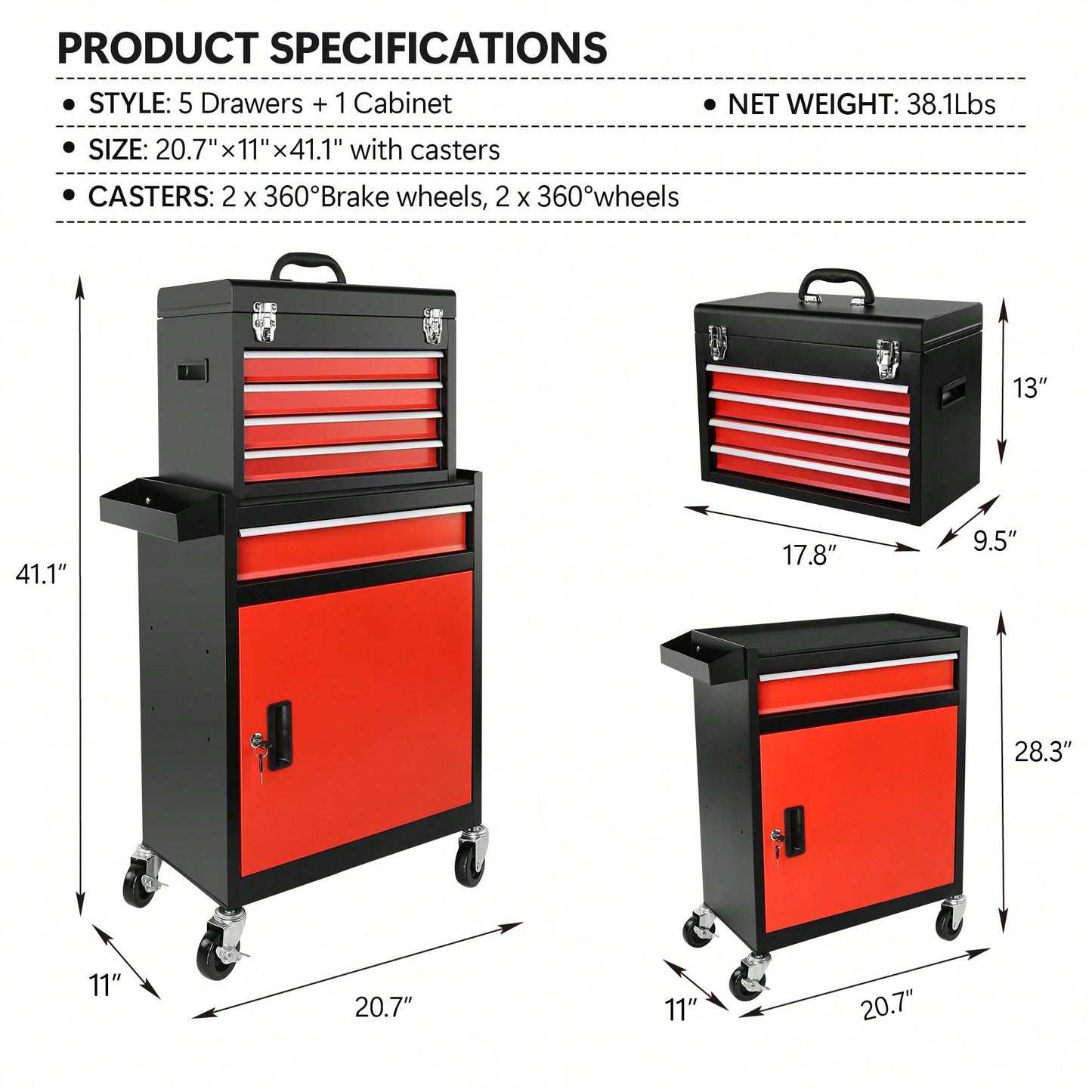 Versatile 5-Drawer Tool Chest With Detachable Storage Cabinet And Organizer – Ideal For Garage And Workshop Use