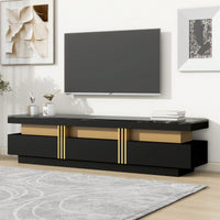 Sleek Black Faux Marble TV Stand for 78 Inch TVs with Golden Accents and 3 Drawers