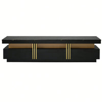 Sleek Black Faux Marble TV Stand for 78 Inch TVs with Golden Accents and 3 Drawers