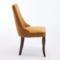 Curved Solid Wood Dining Chairs Set of 2 with Blue Flocking Linen Upholstery for Kitchen and Accent Decor