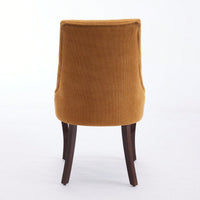 Curved Solid Wood Dining Chairs Set of 2 with Blue Flocking Linen Upholstery for Kitchen and Accent Decor