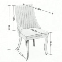 Curved Solid Wood Dining Chairs Set of 2 with Blue Flocking Linen Upholstery for Kitchen and Accent Decor