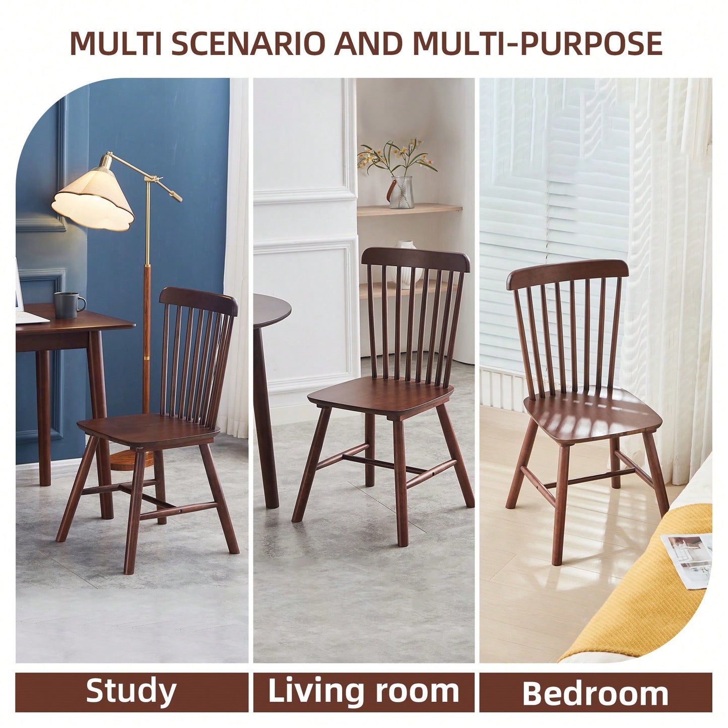 Set Of 4 White Solid Wood Dining Chairs - Simple Natural Design For Dining Room And Living Space