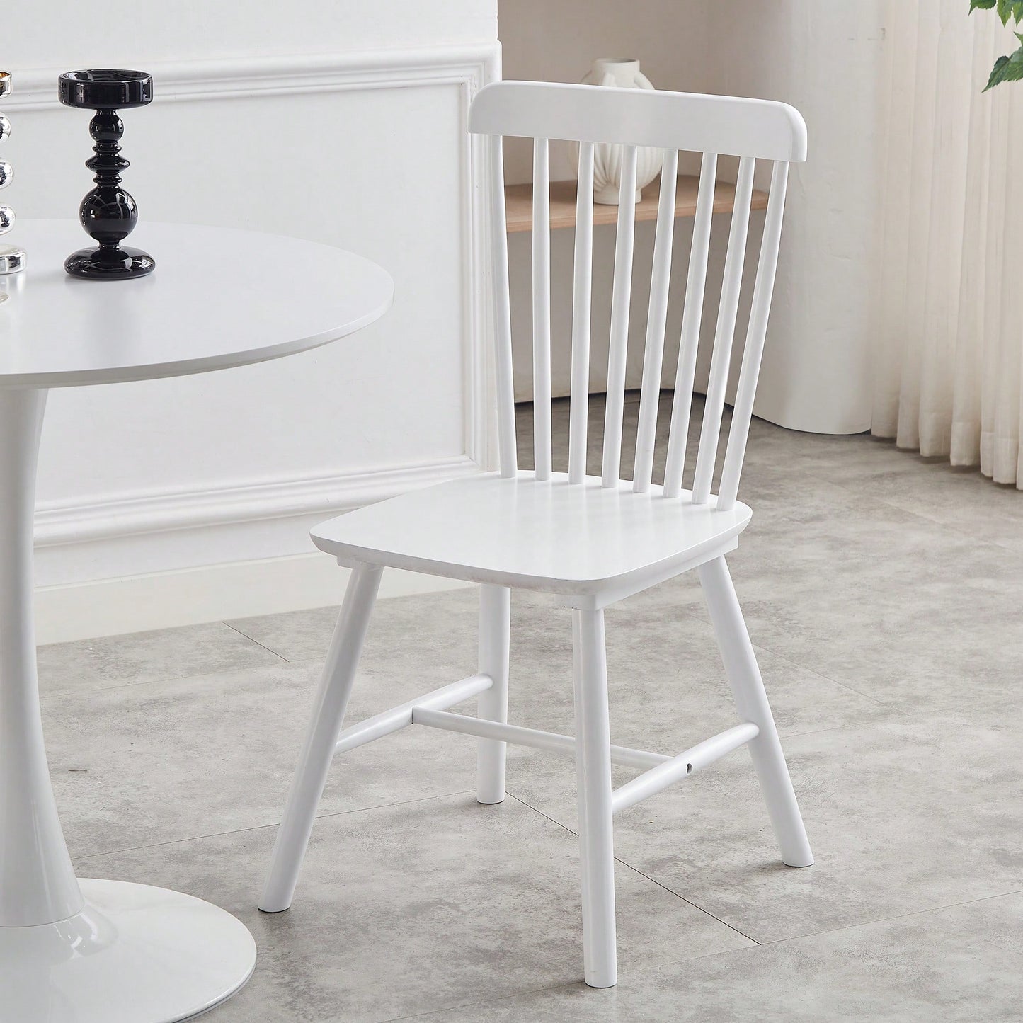 Set Of 4 White Solid Wood Dining Chairs - Simple Natural Design For Dining Room And Living Space