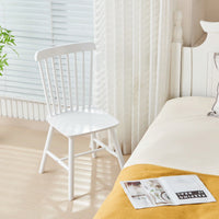 Set Of 4 White Solid Wood Dining Chairs - Simple Natural Design For Dining Room And Living Space