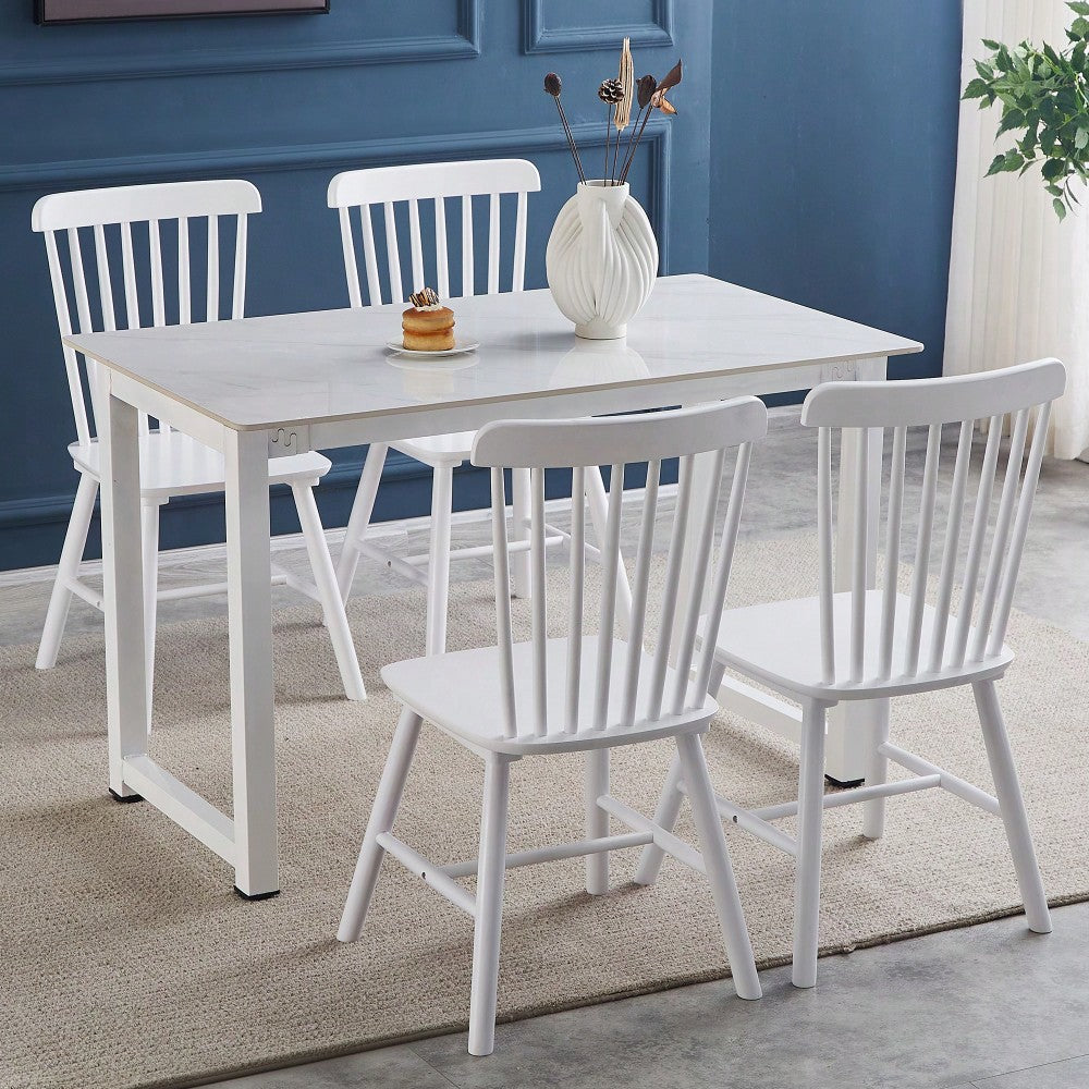 Set Of 4 White Solid Wood Dining Chairs - Simple Natural Design For Dining Room And Living Space
