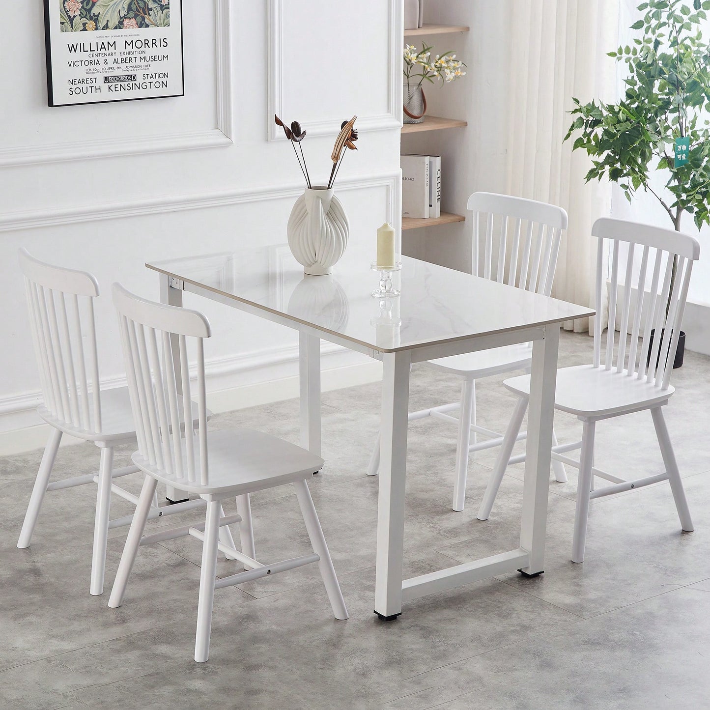 Set Of 4 White Solid Wood Dining Chairs - Simple Natural Design For Dining Room And Living Space