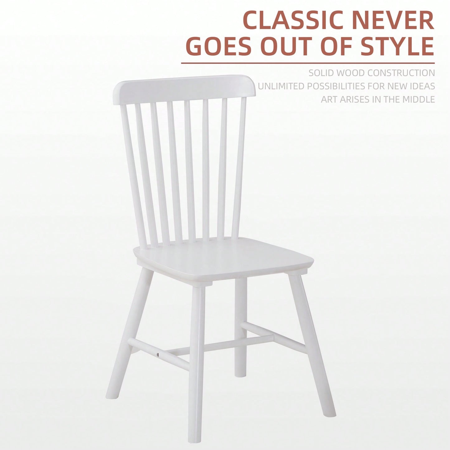 Set Of 4 White Solid Wood Dining Chairs - Simple Natural Design For Dining Room And Living Space