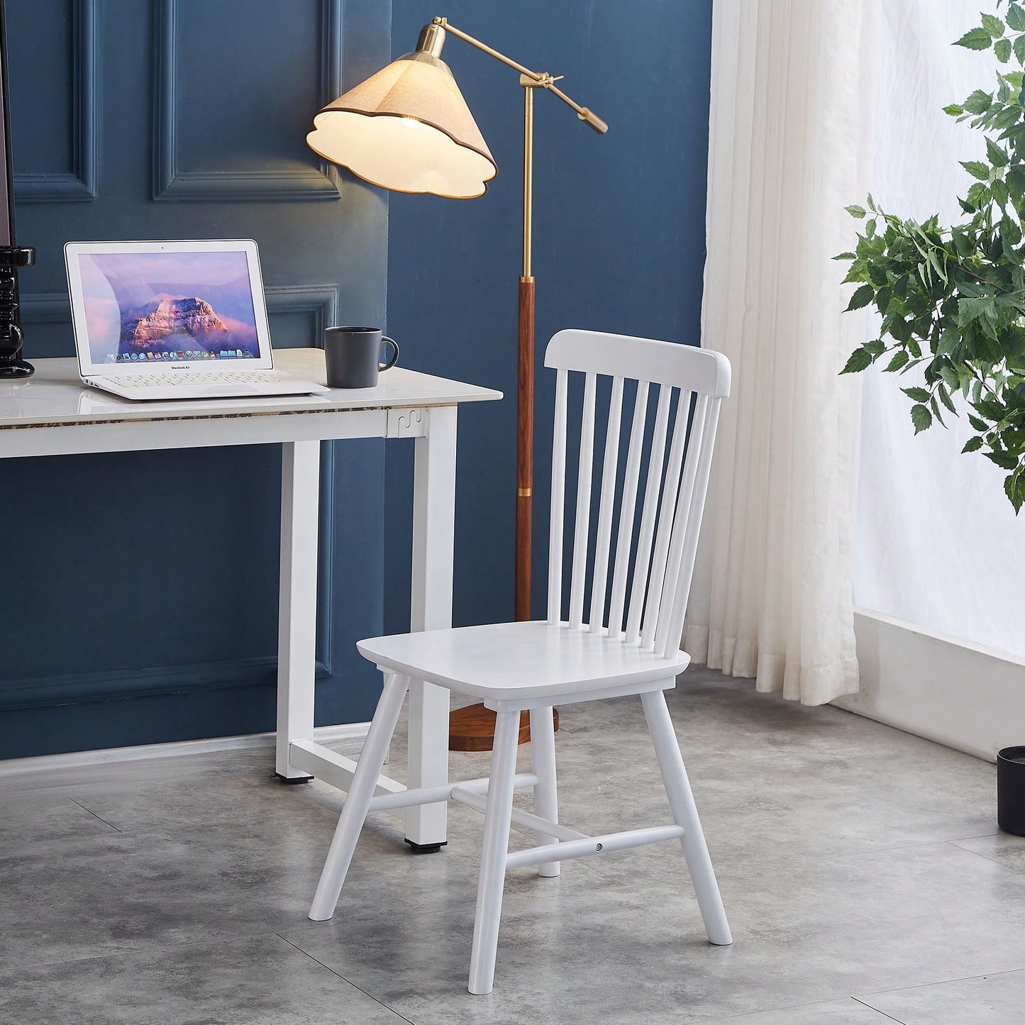 Set Of 4 White Solid Wood Dining Chairs - Simple Natural Design For Dining Room And Living Space