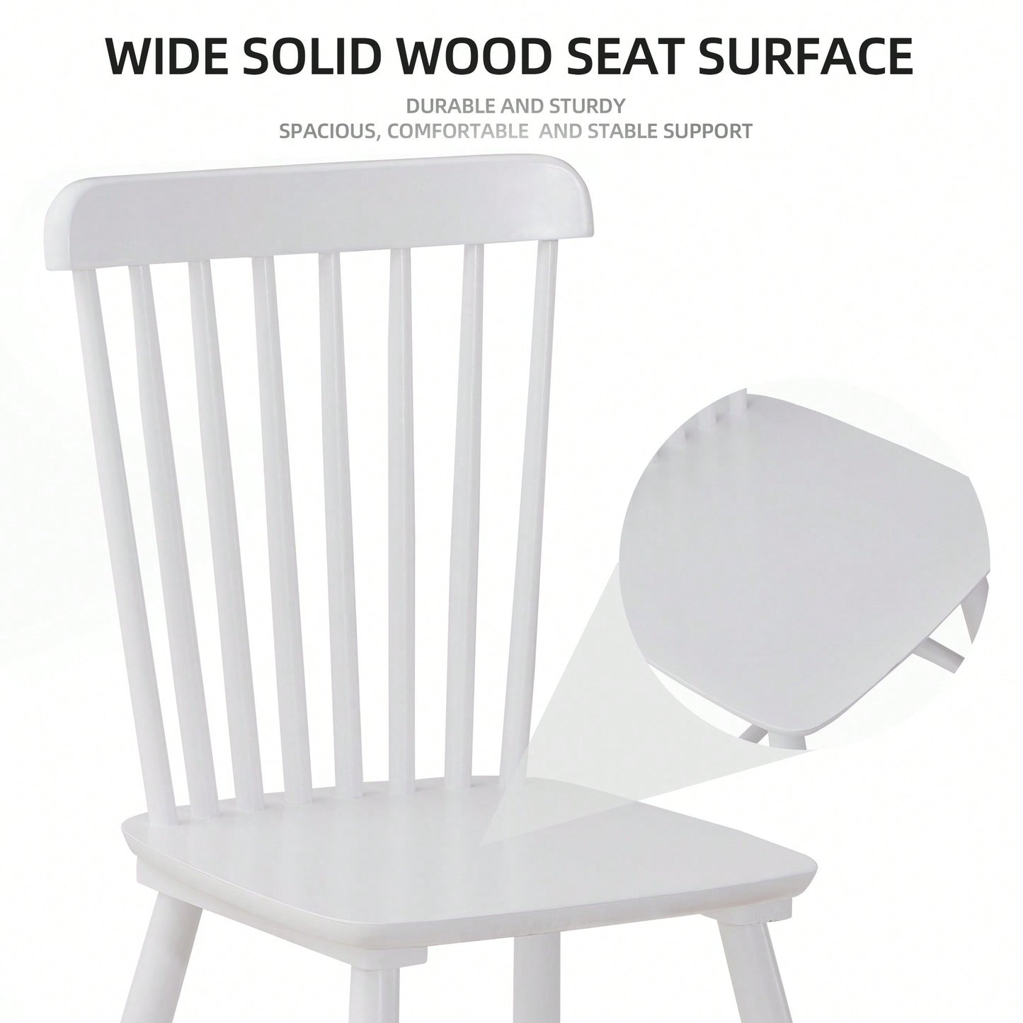 Set Of 4 White Solid Wood Dining Chairs - Simple Natural Design For Dining Room And Living Space