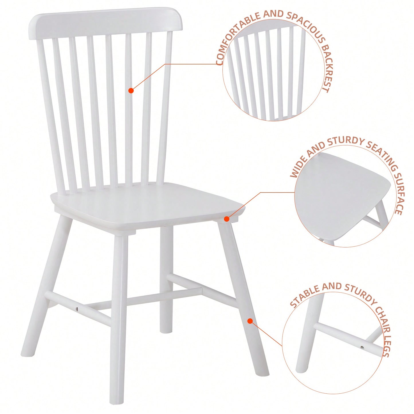 Set Of 4 White Solid Wood Dining Chairs - Simple Natural Design For Dining Room And Living Space