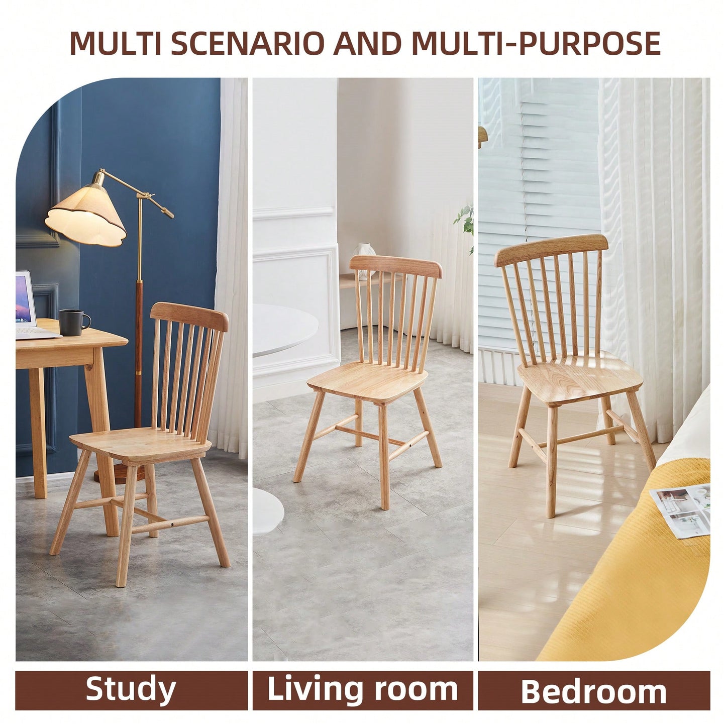 Set Of 4 White Solid Wood Dining Chairs - Simple Natural Design For Dining Room And Living Space
